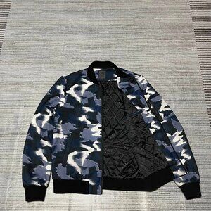 Blue Camo Bomber Jacket Quilted Lining